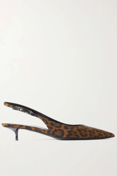 SAINT LAURENT, Cherish Leopard-Print Grosgrain Slingback Pumps