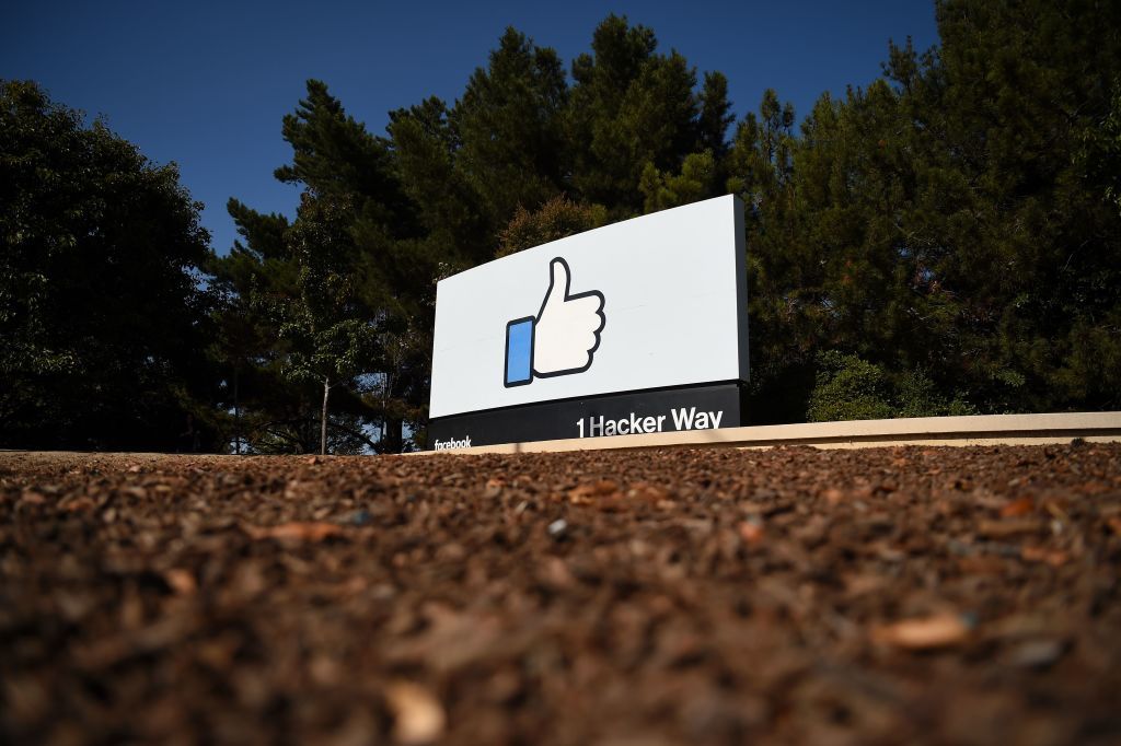 The Facebook &amp;quot;like&amp;quot; sign is seen at Facebook&amp;#039;s corporate headquarters campus in Menlo Park, California, on October 23, 2019.