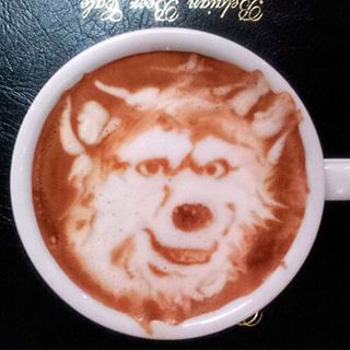 coffee with dog froth art