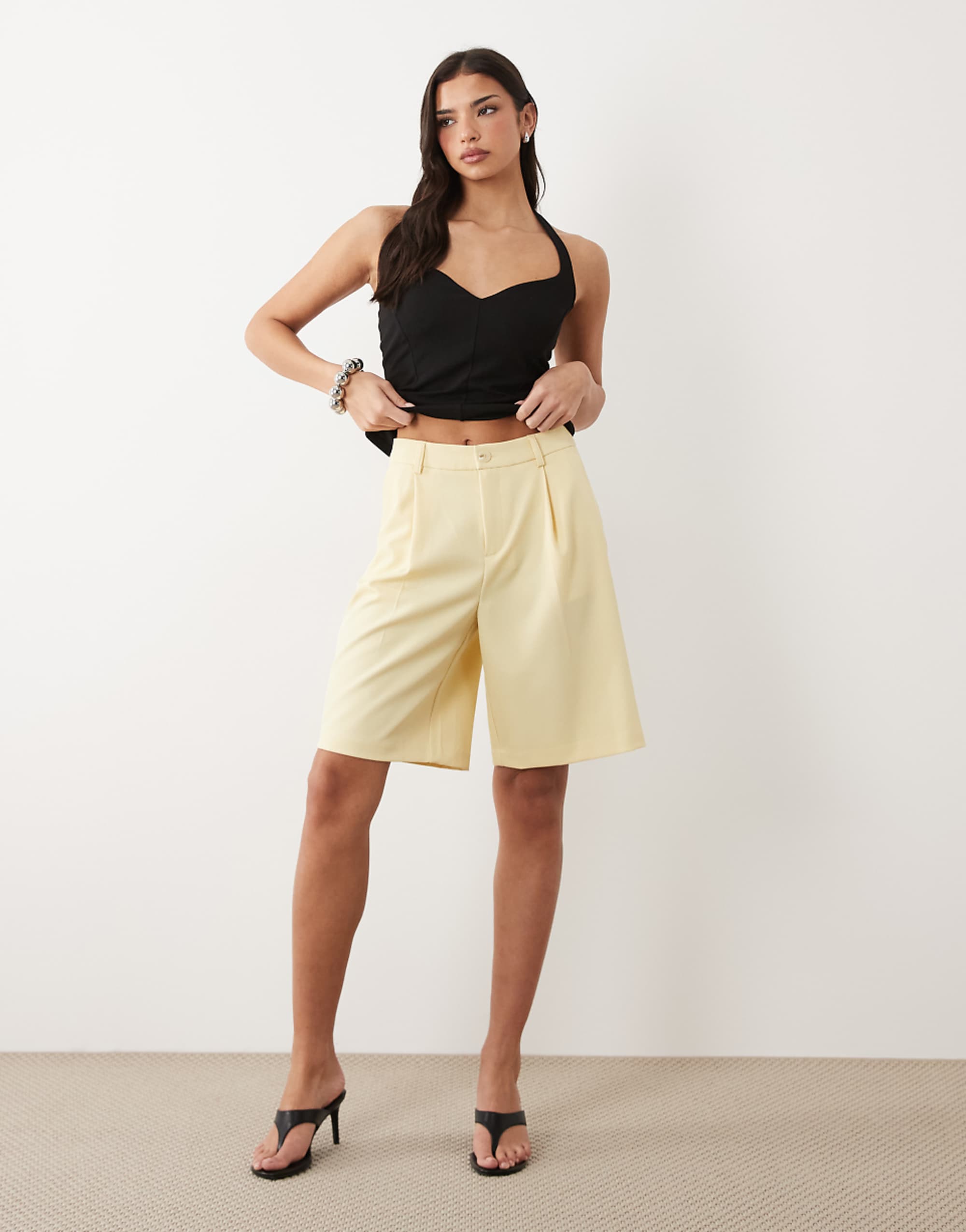 Gina Tricot Tailored Bermuda Shorts in Yellow