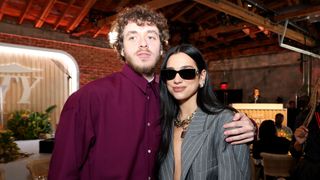 LOS ANGELES, CALIFORNIA - DECEMBER 03: (L-R) Jack Harlow and Dua Lipa attend Variety's Hitmakers Brunch at City Market Social House on December 03, 2022 in Los Angeles, California.