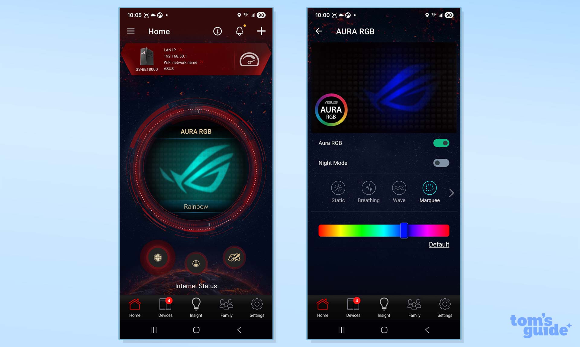 Asus ROG Strix GS-BE18000 gaming router app screenshots