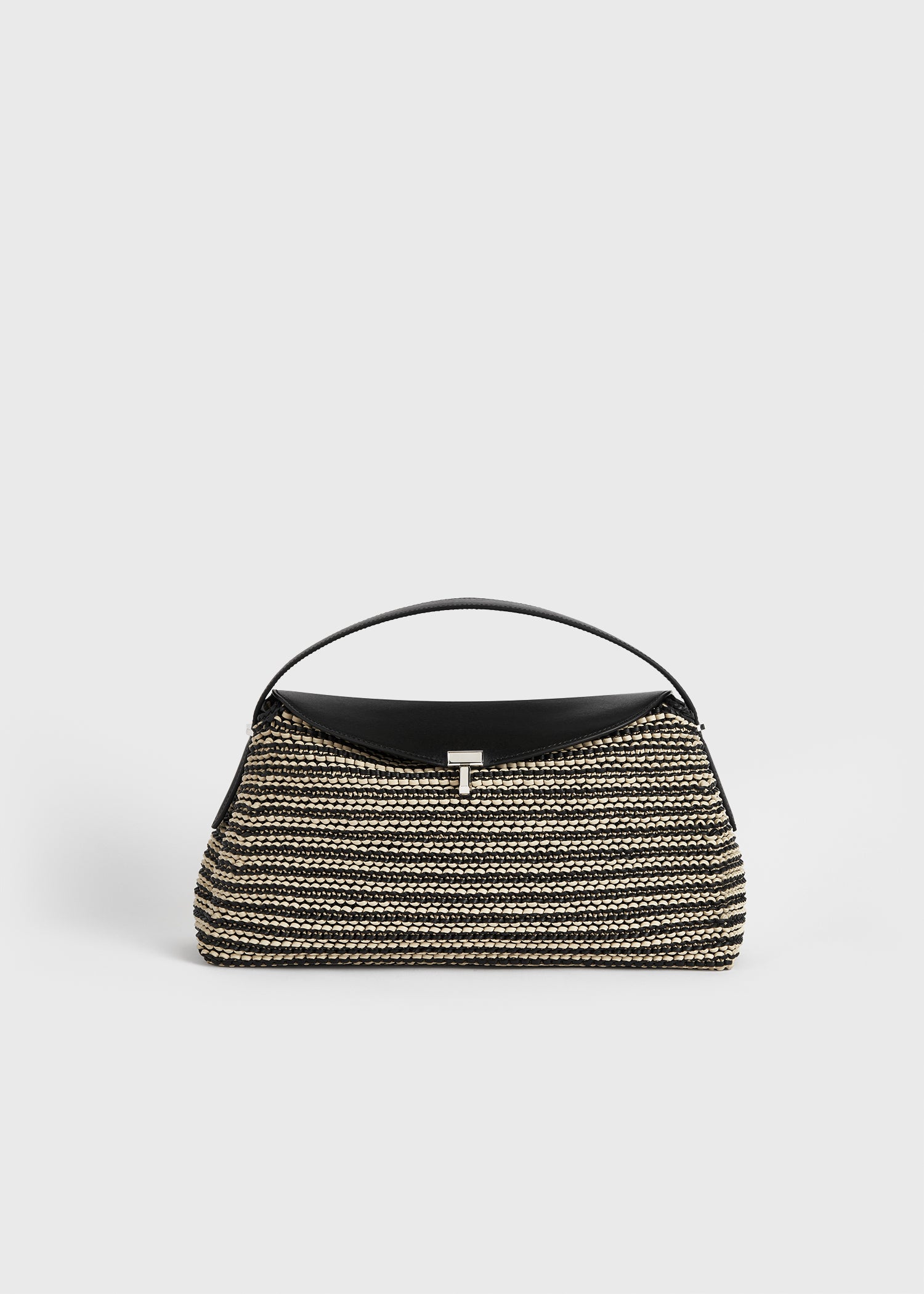 T-Lock Woven-Leather Top Handle Black/sand