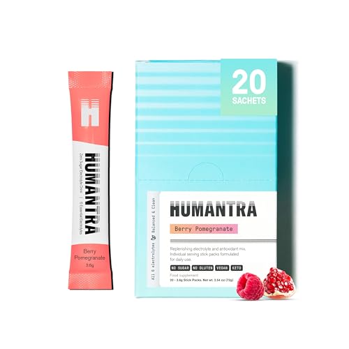 Humantra Electrolytes Powder - Berry Pomegranate Flavor, 20ct - Powdered Hydration Sachets - Plant-Based Electrolyte Powder With 6 Electrolytes - Vegan, Sugar Free, Gluten Free