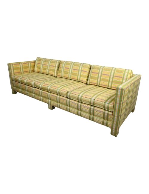 Vintage MCM Yellow & Chartreuse Plaid Tuxedo Sofa by Henredon