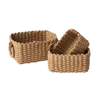 La Jolie Muse Small Wicker Baskets for Organizing, Recycled Paper Rope Storage Basket Container Bins for Shelves Bathroom Cupboards Drawer, Decorative Square Basket Organizer Set of 3