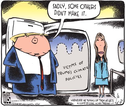 Political cartoon U.S. Trump climate change policy victims