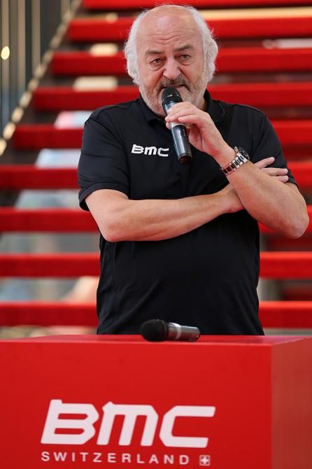 Andy Rihs speaks at the team's presentation