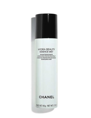 Chanel Hydra Beauty Essence Mist in blue bottle with black top