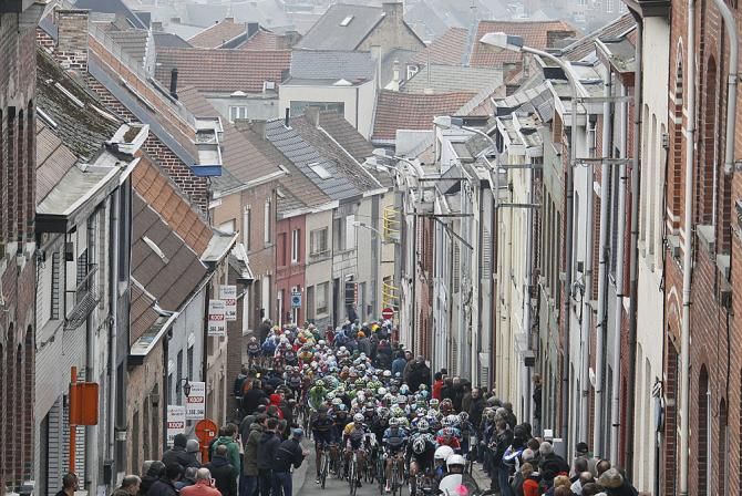 The peloton climbs