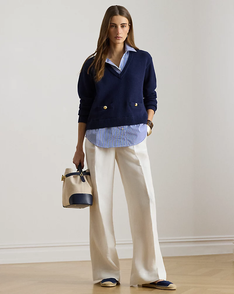 Linen Blend Twill Wide Leg Pant