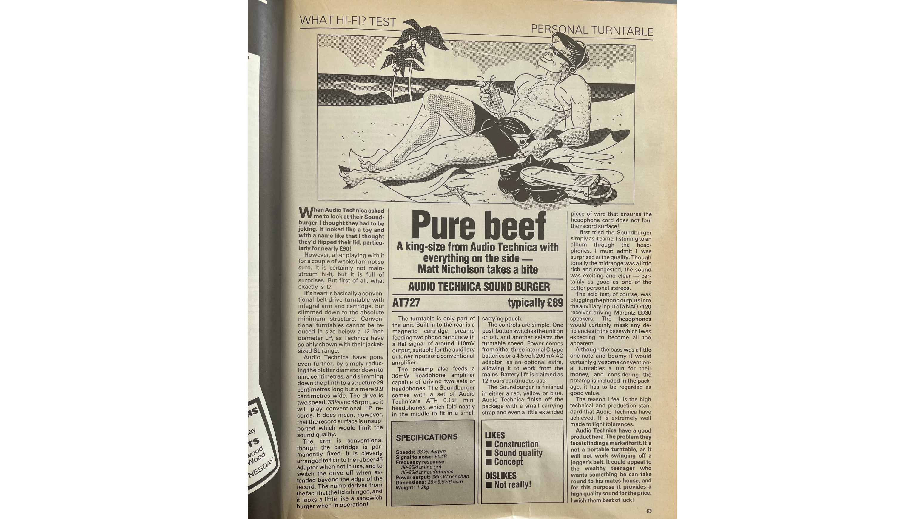 Original Audio Technica Sound Burger review in What Hi-Fi? magazine June 1983