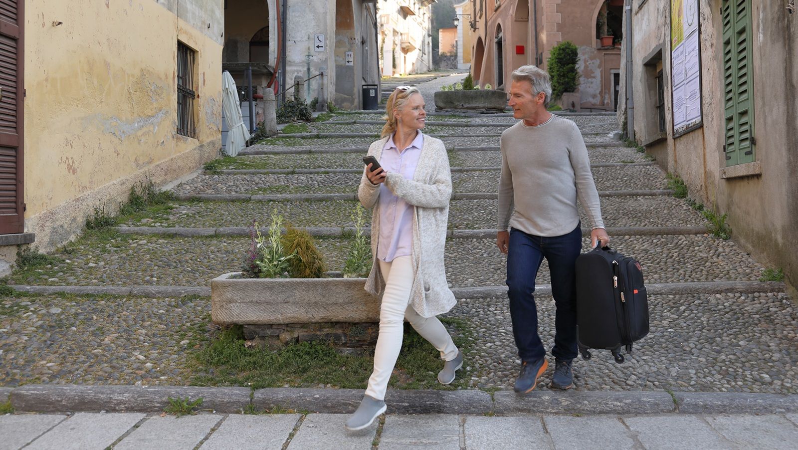 A mature couple on a European vacation.