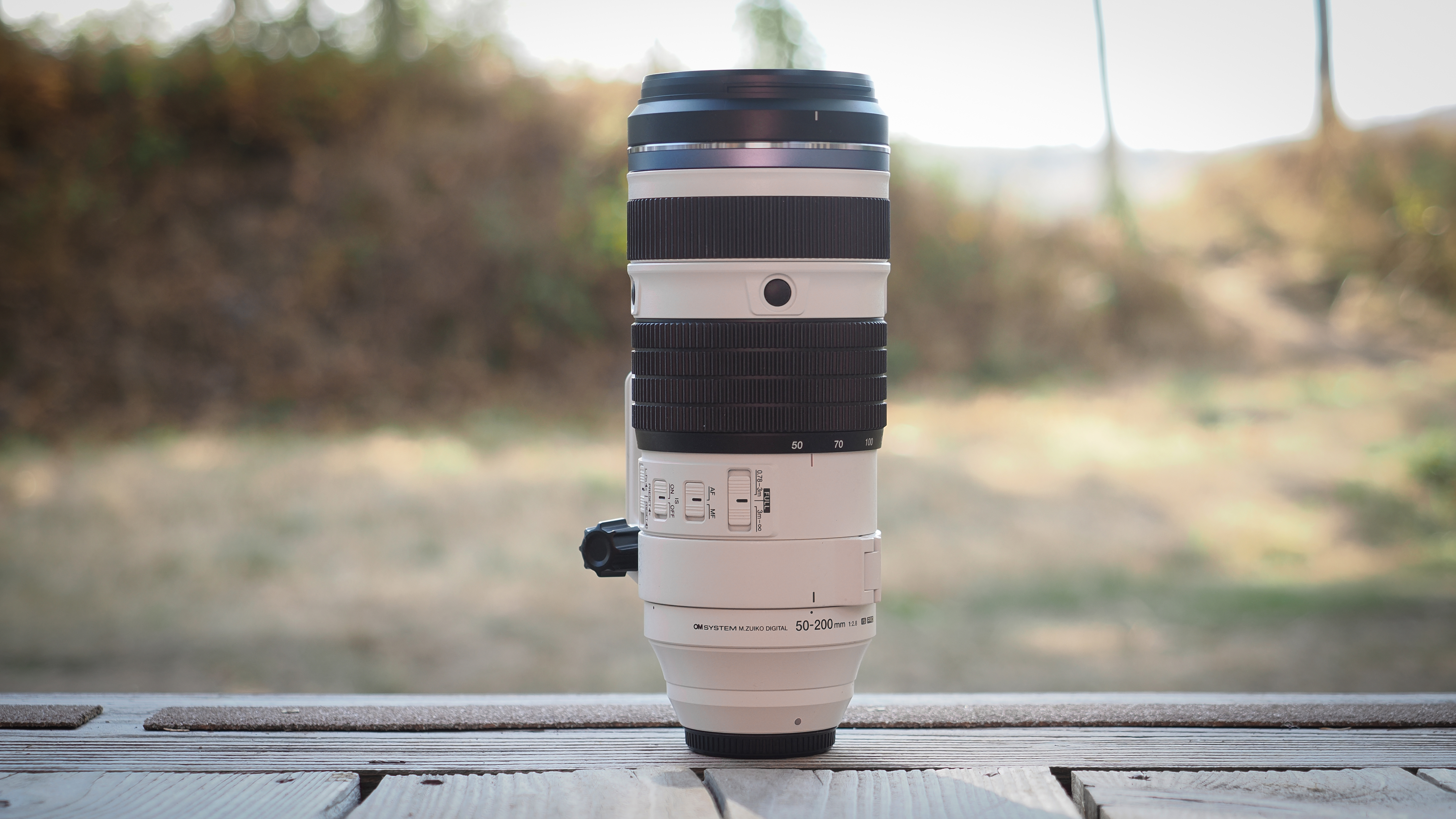The OM System M.Zuiko 50-200mm f/2.8 IS Pro lens, mounted to the OM System OM-1 Mark II, in an outdoor setting