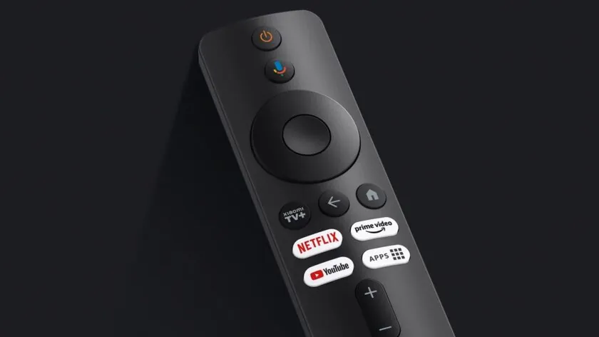 Xiaomi TV Stick 4K (2nd gen) remote control on a black background