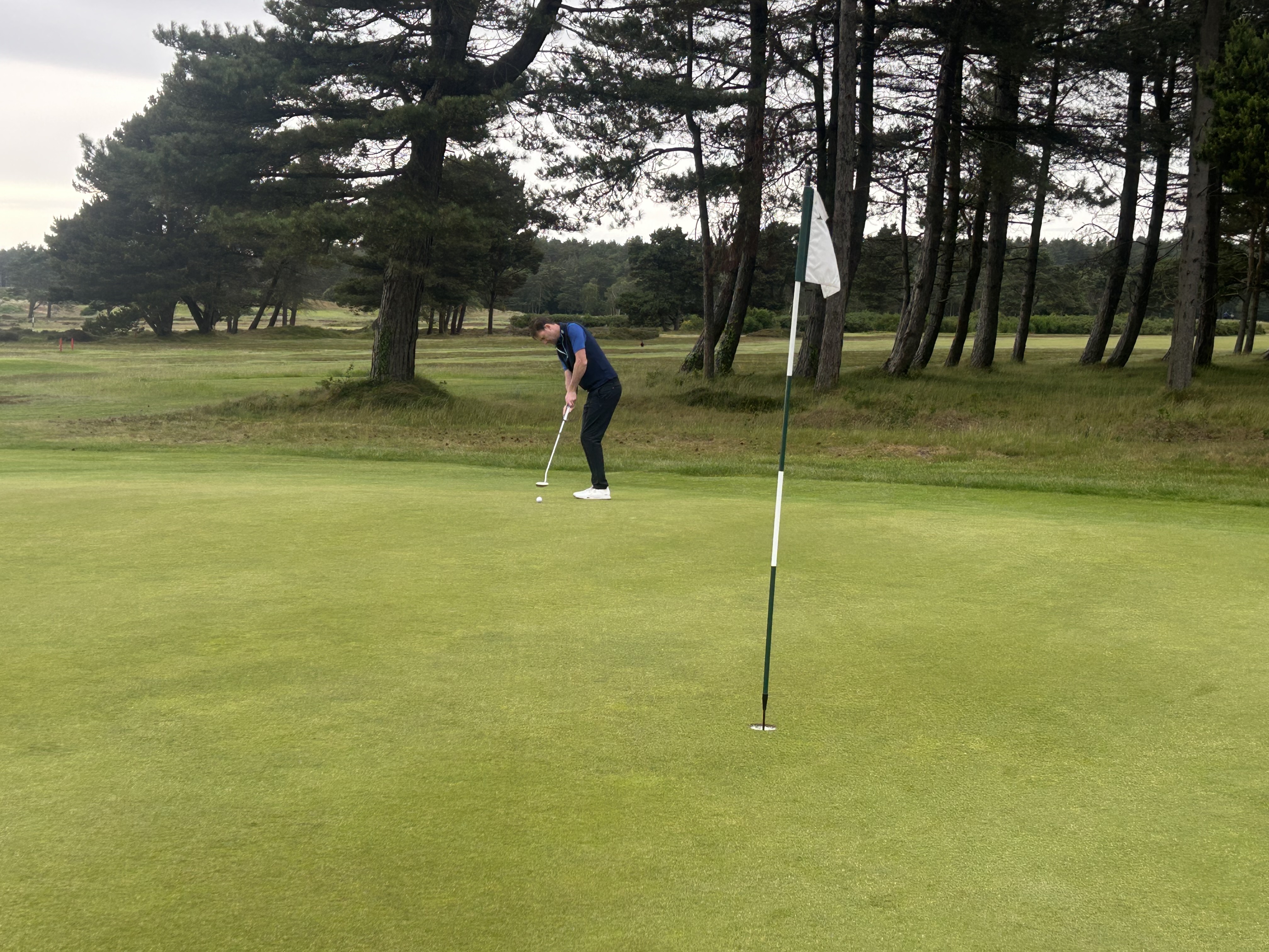 Michael Weston of Golf Monthly putting with the 2026 TaylorMade TP5 golf ball at Formby Golf Club