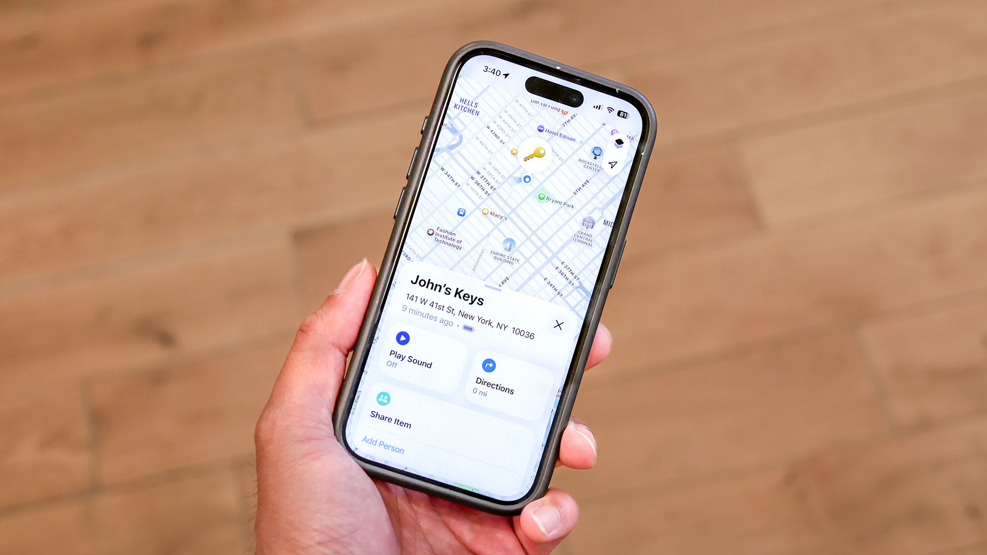 iPhone showing the location of KeySmart iPro smart key tracker.