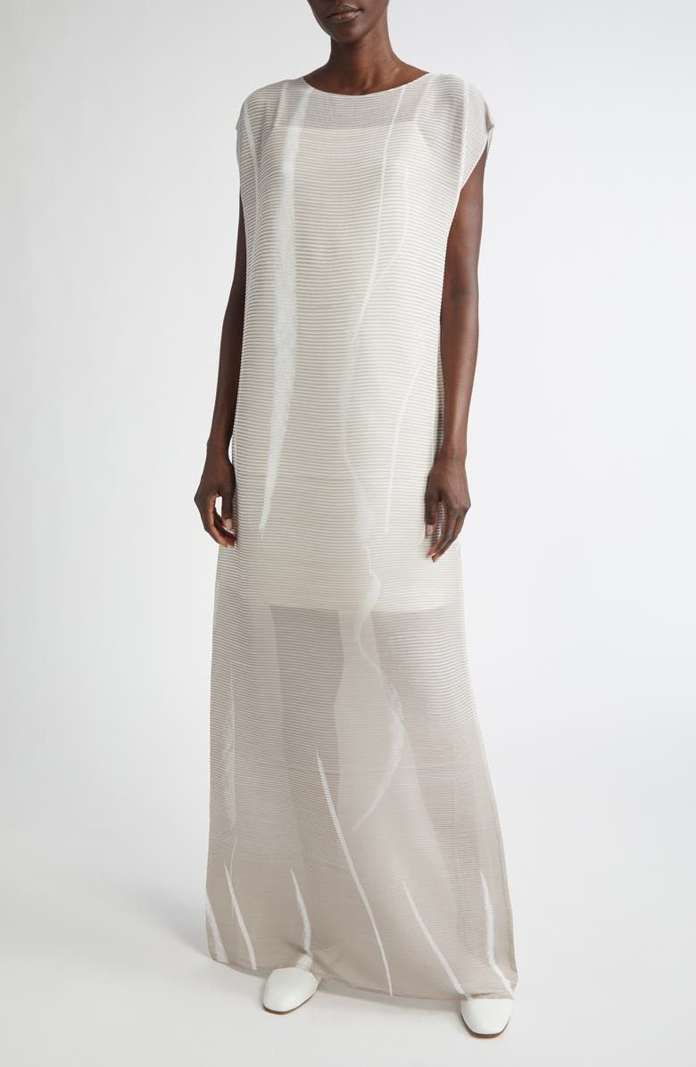 Charcoal Print Plissé Semisheer Maxi Dress