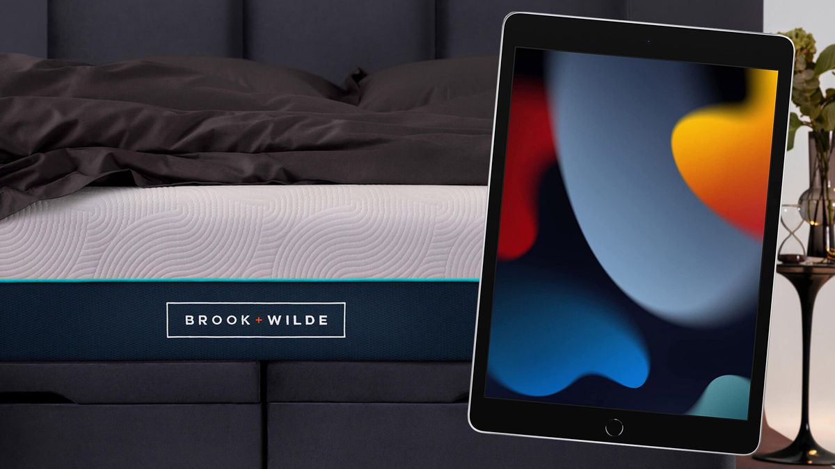 The Brook + Wilde Elite mattress with an iPad 9th Gen in the foreground