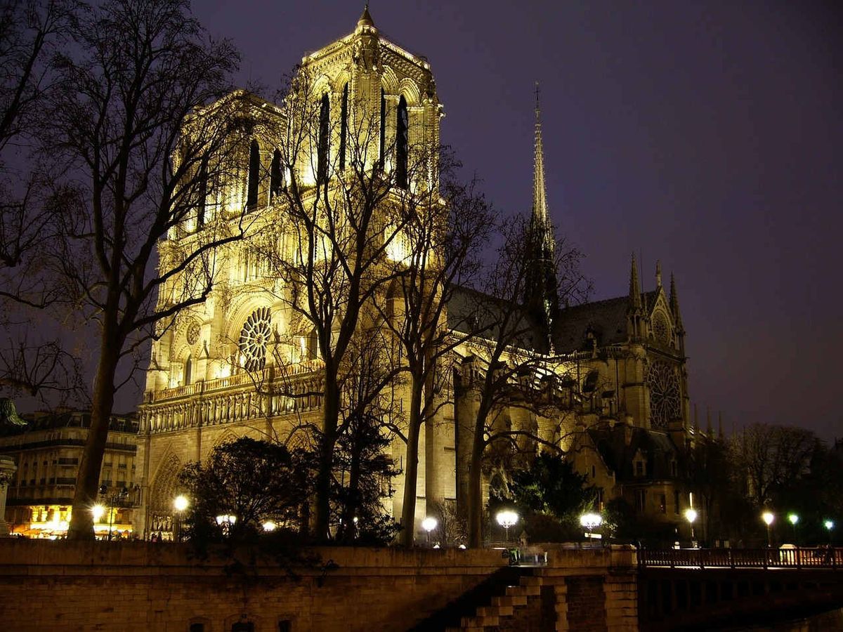 Notre Dame cathedral, illuminated at night