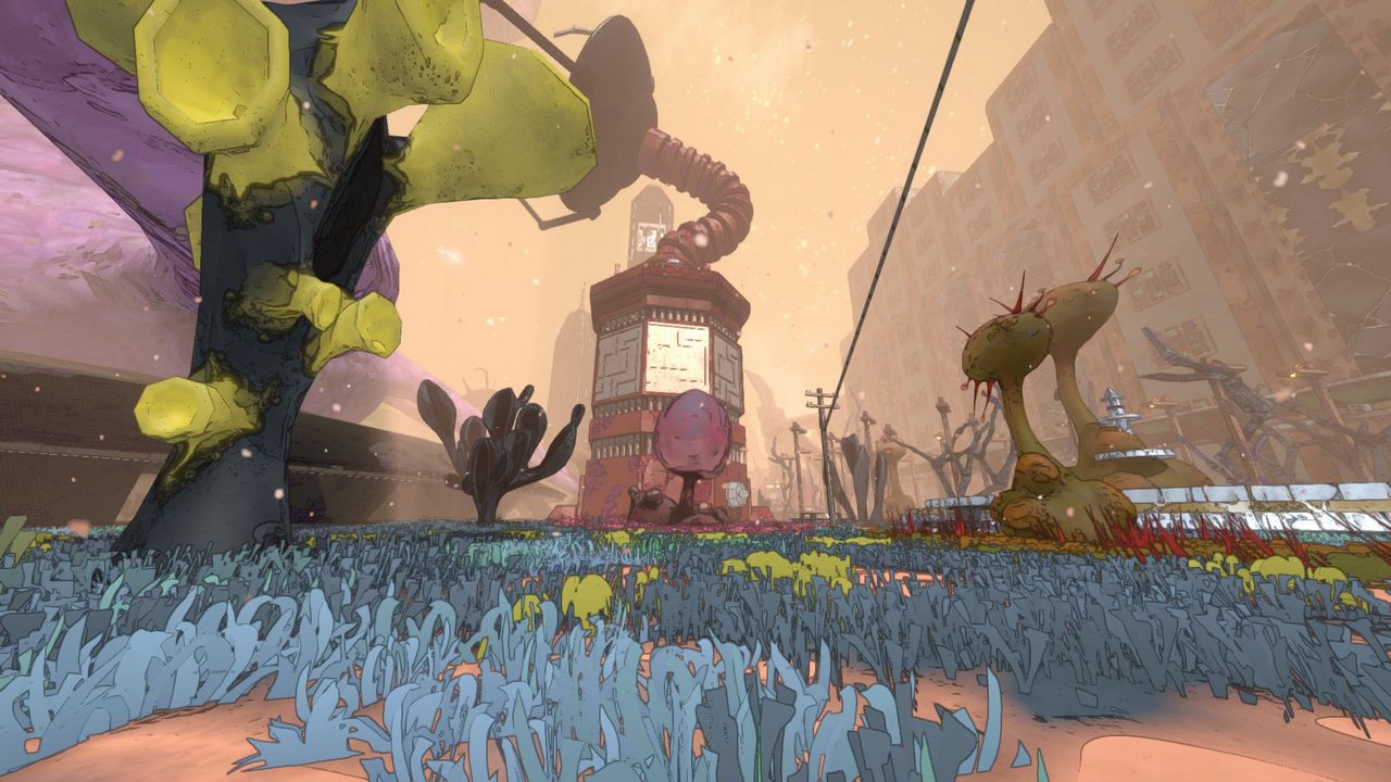 Concept art and screenshots from sci-fi shooter Mycopunk