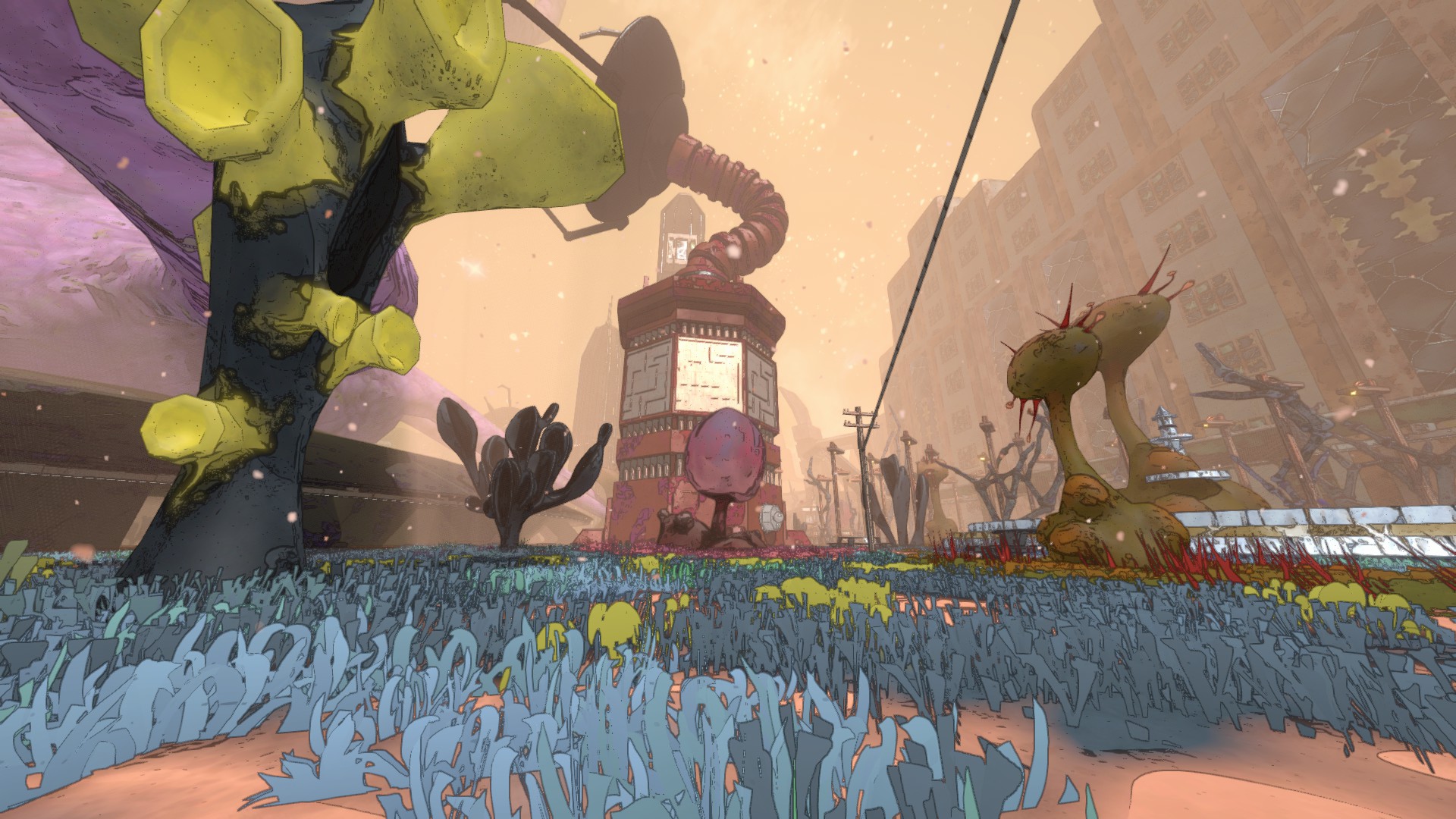 Concept art and screenshots from sci-fi shooter Mycopunk