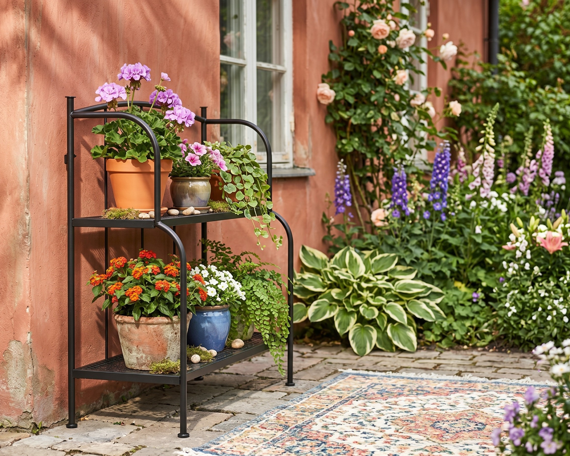 Ikea Lacko Shelf Unit with plants in a garden