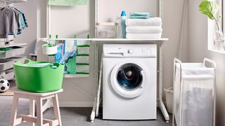 Laundry room with washing machine and washing by Ikea