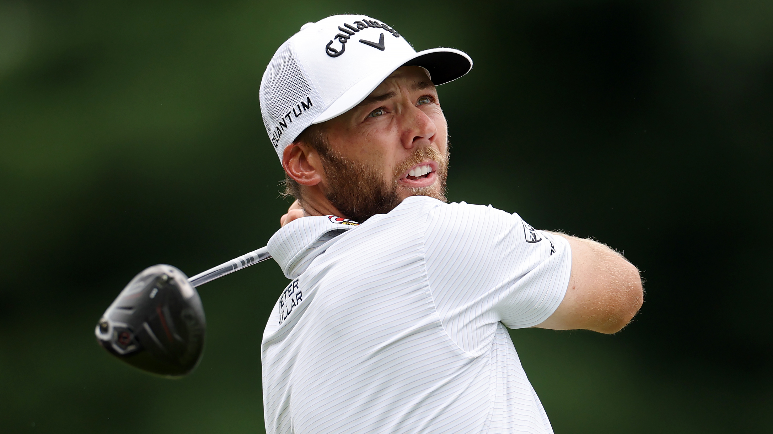 Sam Burns holds his finish on a drive