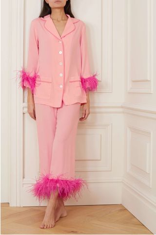 SLEEPER Party Feather-Trimmed Twill Pajama Set