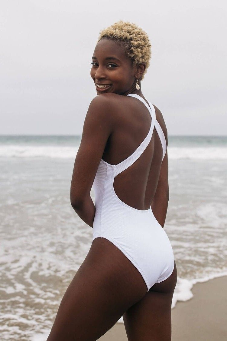 low back white swimsuit