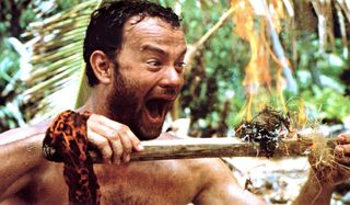 Cast Away Tom Hanks laughs at his fire