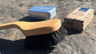 Tin, box and brush for bike soap