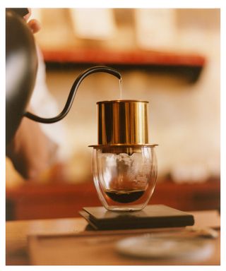 A traditional Vietnamese drip coffee, produced using a phin filter at Lacaph coffee bar
