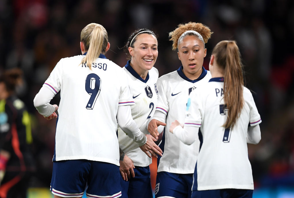 Lionesses celebrate Jess Park's goal against Spain