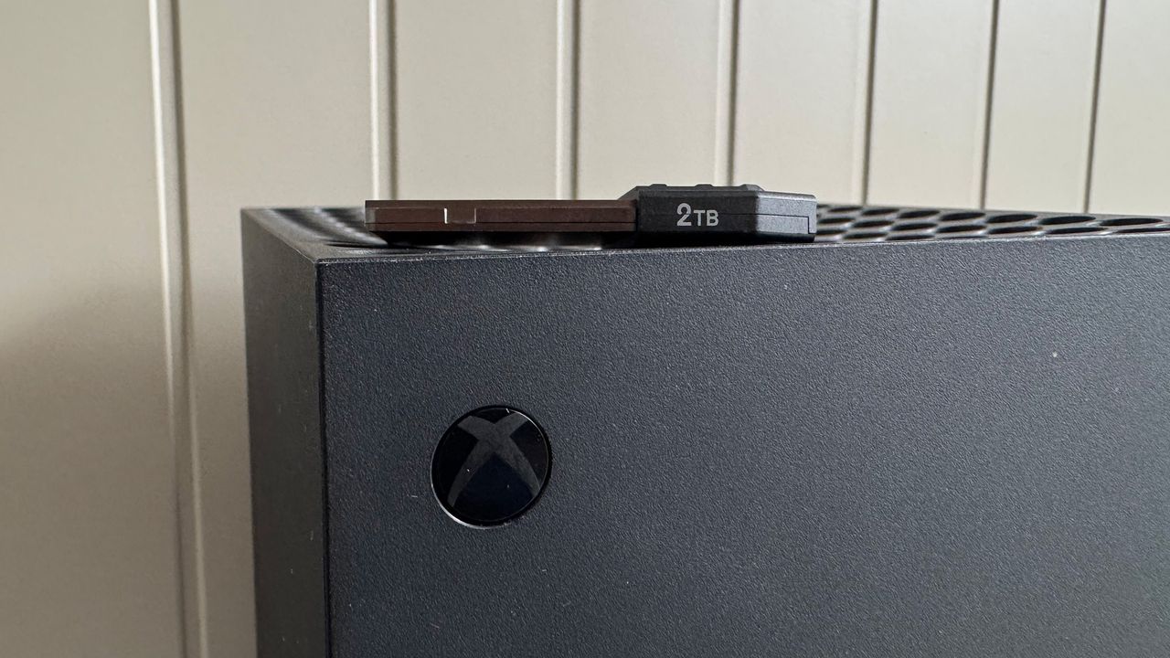 The WD Black C50's 2TB branding on its side while sitting on top of an Xbox console