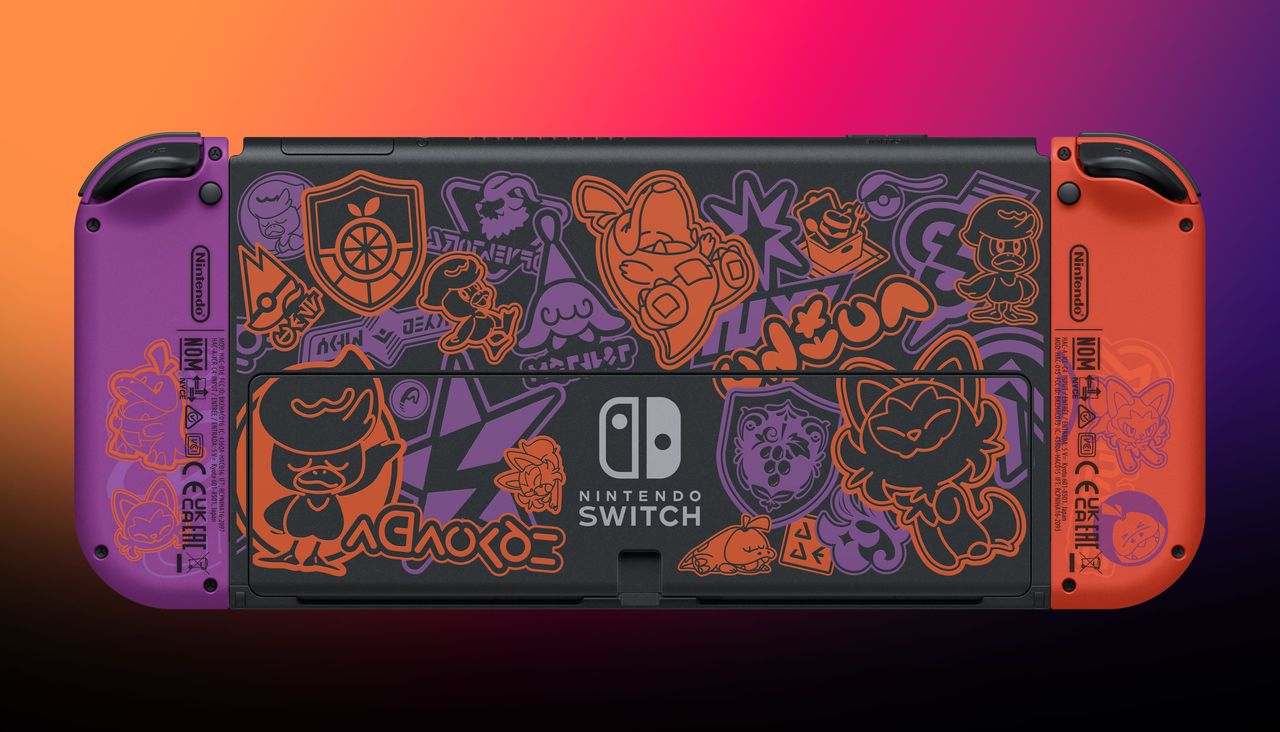 Pok&eacute;mon Scarlet and Violet Nintendo Switch OLED model backside console