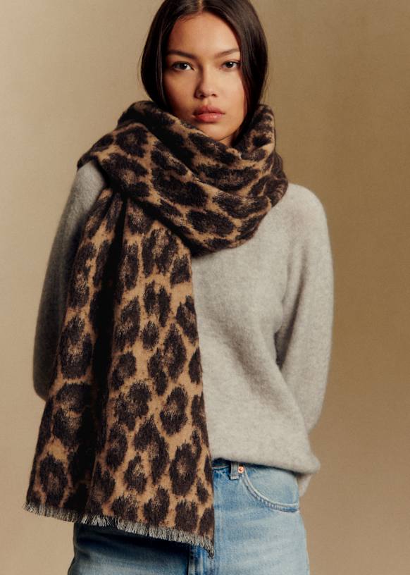 Santorin Scarf - L&amp;eacute;opard Camel - Virgin Wool - S&amp;eacute;zane