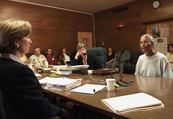 Leslie Van Houten at a parole meeting in 2002.