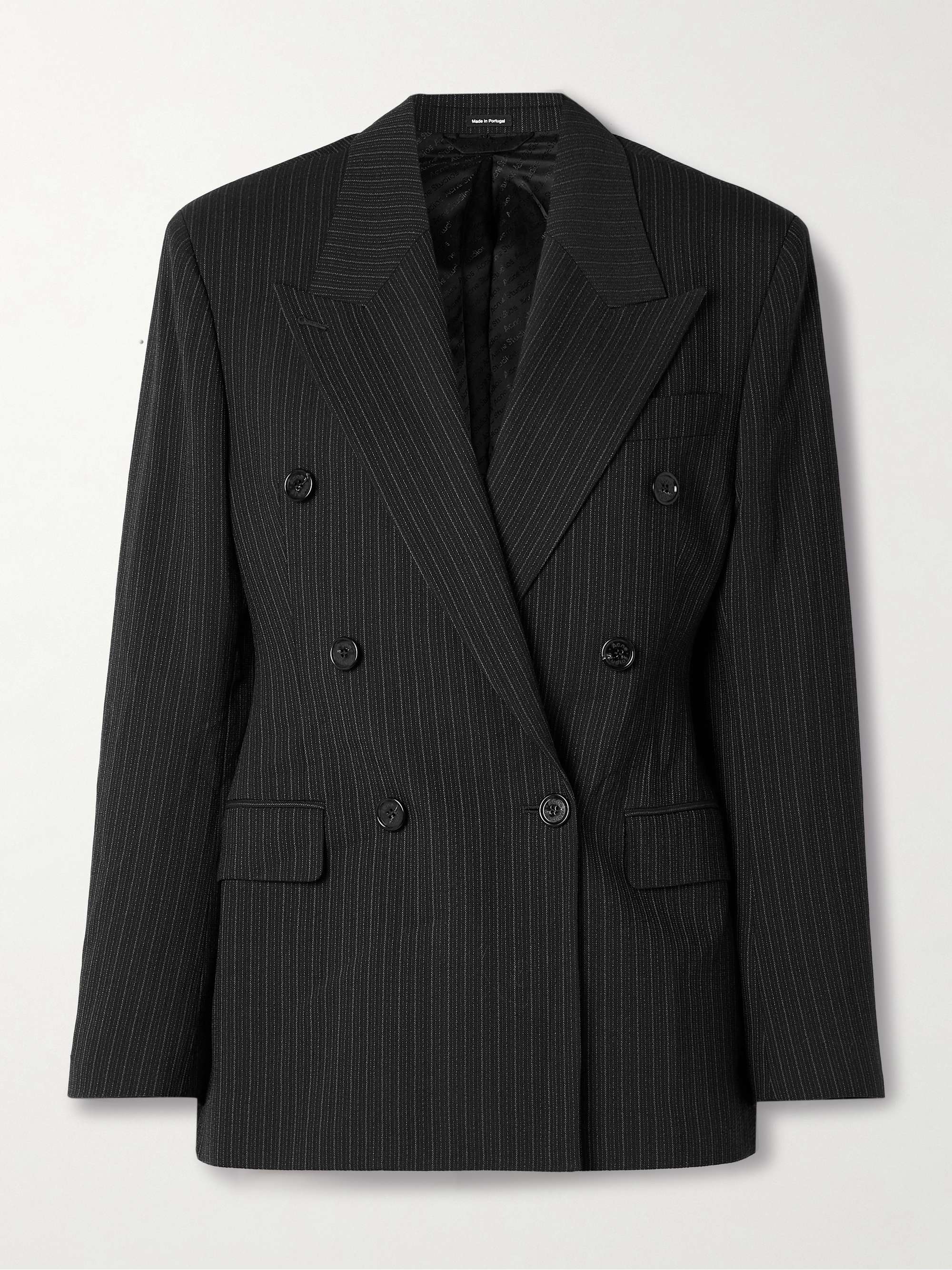 Double-Breasted Pinstriped Wool and Cotton-Blend Blazer