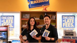 Melissa Fumero and Randall Park as employees of Blockbuster