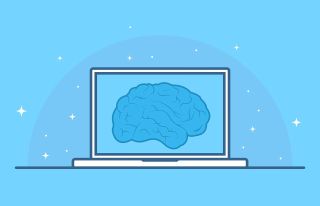 An illustration of a human brain pictured on laptop screen.