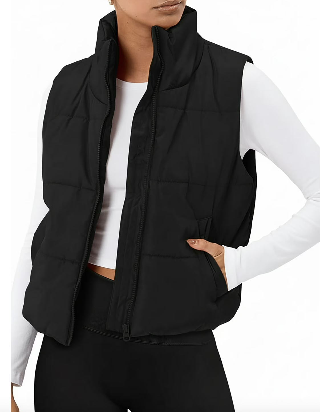 SUNBS, Sunbs Puffer Vest Women Sleeveless Winter Cropped Outerwear Warm Puffer Lightweight Stand-Up Collar Down With Pockets