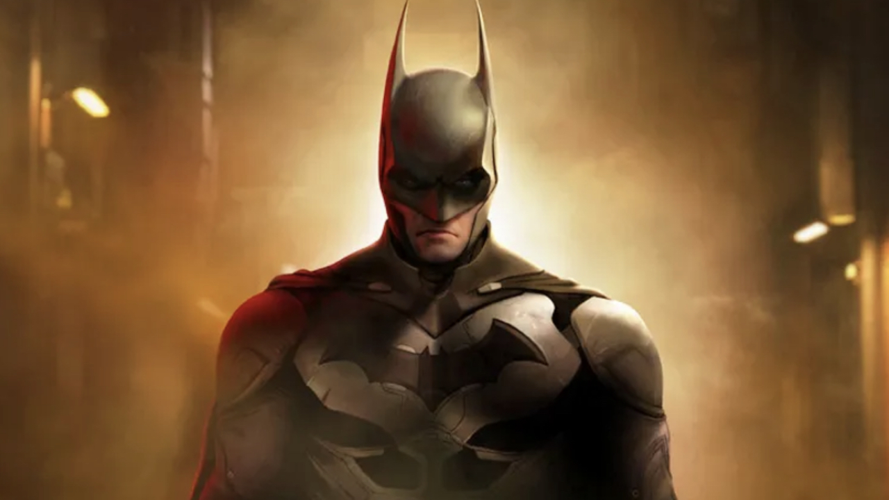 Front-facing Batman on poster for Batman: Arkham Shadow