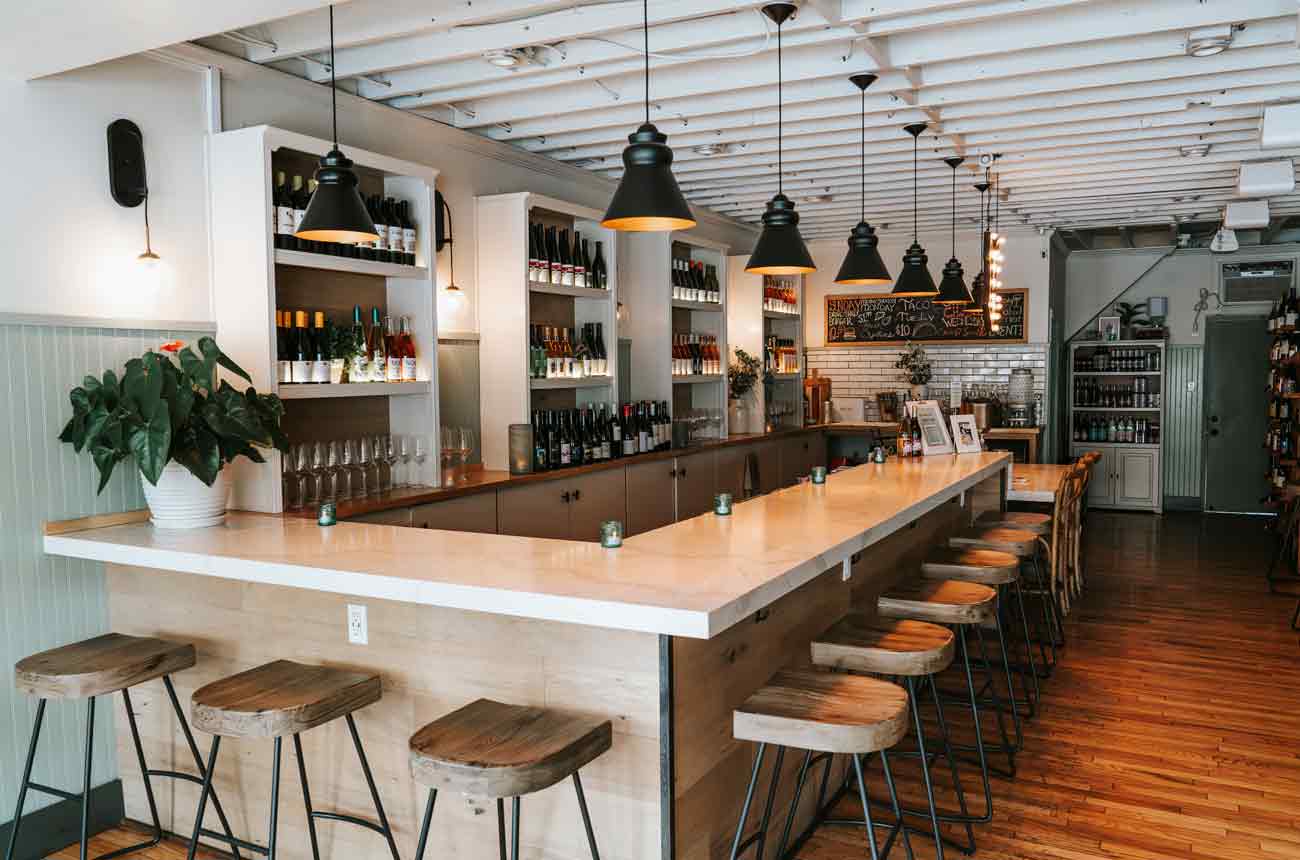 The bar at Vintage Wine + Eats