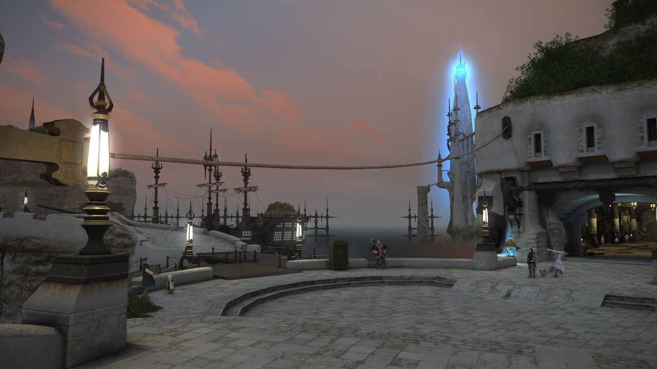 Several images displaying the impact of Final Fantasy 14: Dawntrail's graphics update on older zones.