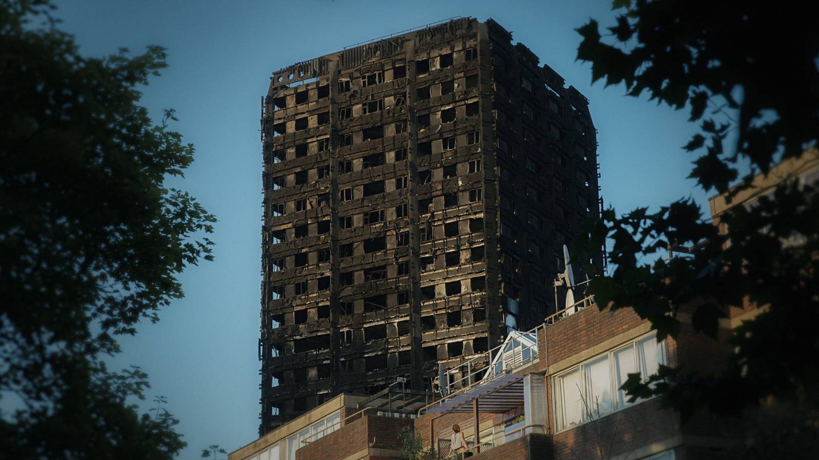 A picture of the burnt-out Grenfell Tower from Netflix documentary Grenfell: Uncovered.
