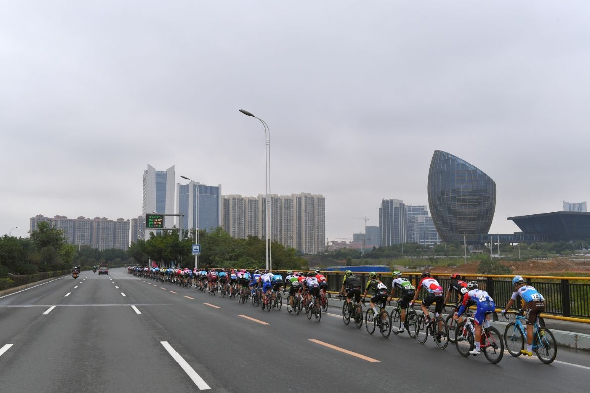 The riders head into town