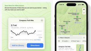 A screenshot showing the new trail and hiking views coming to Apple Maps in iOS 18