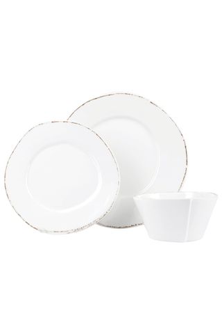 white plate, side plate and bowl